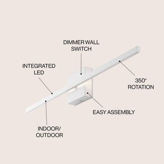 Vara 28" Modern Minimalist Indoor/Outdoor Metal 350-Degree Rotatable Dimmable Integrated LED Wall Sconce