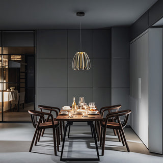 Gigi 11.5" Modern Glam Metal Adjustable Dimmable Stripe Cage Integrated LED Pendant - JONATHAN Y