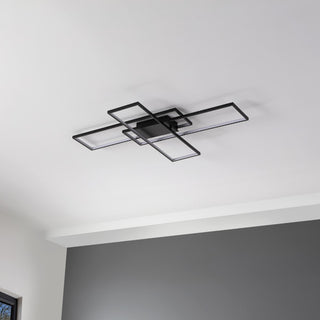 Palco 39" Contemporary Minimalist Metal Adjustable Dimmable Geometric Integrated LED Flush Mount - JONATHAN Y