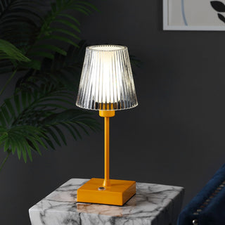 Oscar 12.5" Modern Industrial Rechargeable/Cordless Iron/Acrylic Integrated LED Table Lamp with Ribbed Shade - JONATHAN Y