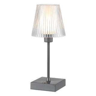 Oscar 12.5" Modern Industrial Rechargeable/Cordless Iron/Acrylic Integrated LED Table Lamp with Ribbed Shade
