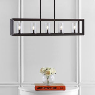 Anna 38.5" Linear Metal/Glass LED Pendant - JONATHAN Y
