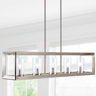 Anna 38.5" Linear Metal/Glass LED Pendant - JONATHAN Y