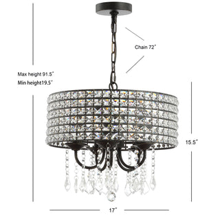 Reese 17" Metal/Crystal Adjustable LED Drop Chandelier - JONATHAN Y