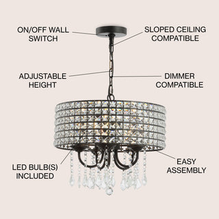 Reese 17" Metal/Crystal Adjustable LED Drop Chandelier - JONATHAN Y