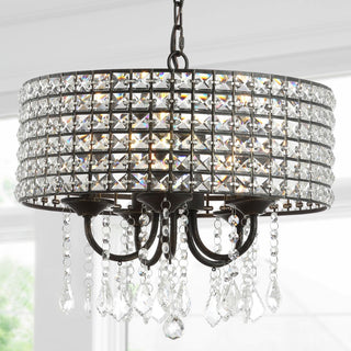 Reese 17" Metal/Crystal Adjustable LED Drop Chandelier - JONATHAN Y