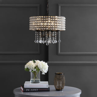 Reese 17" Metal/Crystal Adjustable LED Drop Chandelier - JONATHAN Y
