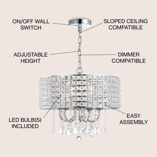 Reese 17" Metal/Crystal Adjustable LED Drop Chandelier - JONATHAN Y