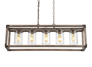 Zeniba  36" Linear Adjustable Iron/Seeded Glass Rustic Farmhouse LED Pendant - JONATHAN Y