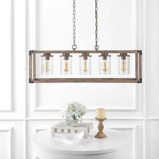 Zeniba  36" Linear Adjustable Iron/Seeded Glass Rustic Farmhouse LED Pendant - JONATHAN Y