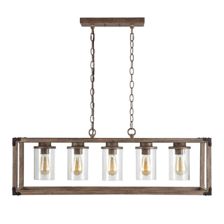 Zeniba  36" Linear Adjustable Iron/Seeded Glass Rustic Farmhouse LED Pendant - JONATHAN Y