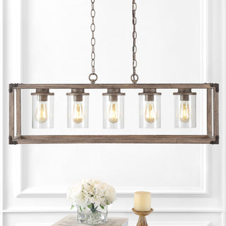 Zeniba  36" Linear Adjustable Iron/Seeded Glass Rustic Farmhouse LED Pendant - JONATHAN Y