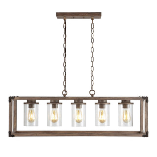 Zeniba  36" Linear Adjustable Iron/Seeded Glass Rustic Farmhouse LED Pendant - JONATHAN Y