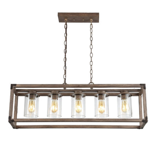 Zeniba  36" Linear Adjustable Iron/Seeded Glass Rustic Farmhouse LED Pendant - JONATHAN Y