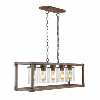 Zeniba  36" Linear Adjustable Iron/Seeded Glass Rustic Farmhouse LED Pendant - JONATHAN Y