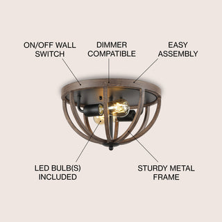 Darlene 13" Iron Rustic Farmhouse LED Flush Mount - JONATHAN Y