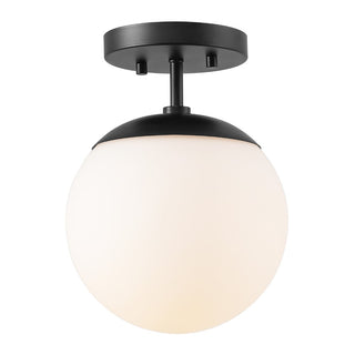 Marcel Bistro 7.75" Bohemian Farmhouse Iron/Frosted Glass LED Semi Flush Mount - JONATHAN Y