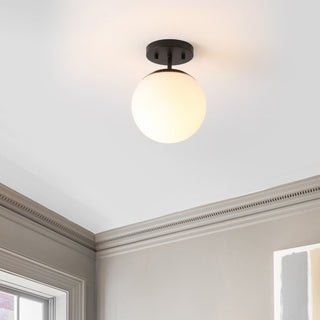 Marcel Bistro 7.75" Bohemian Farmhouse Iron/Frosted Glass LED Semi Flush Mount - JONATHAN Y