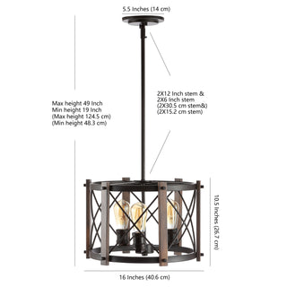 Ferme 16" Adjustable Iron Rustic Farmhouse LED Pendant - JONATHAN Y