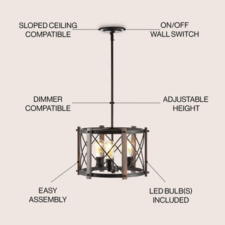 Ferme 16" Adjustable Iron Rustic Farmhouse LED Pendant - JONATHAN Y