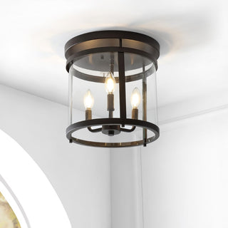 Ciel Simple Farmhouse 12.5" Metal/Glass Rustic Vintage LED Flush Mount - JONATHAN Y