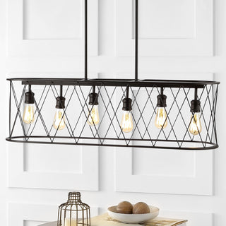 Marion 37.75" Adjustable Iron Farmhouse Rustic LED Dimmable Pendant - JONATHAN Y