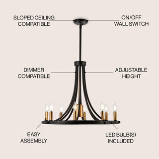Dante Modern Iron Adjustable Wagon Wheel LED Chandelier with Downlight - JONATHAN Y