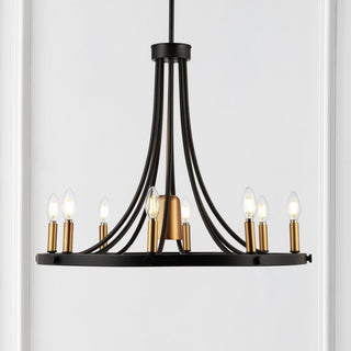Dante Modern Iron Adjustable Wagon Wheel LED Chandelier with Downlight - JONATHAN Y