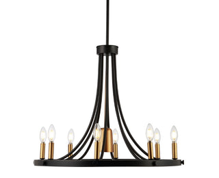 Dante Modern Iron Adjustable Wagon Wheel LED Chandelier with Downlight - JONATHAN Y