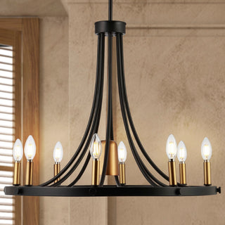 Dante Modern Iron Adjustable Wagon Wheel LED Chandelier with Downlight - JONATHAN Y