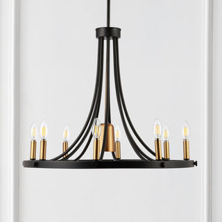Dante Modern Iron Adjustable Wagon Wheel LED Chandelier with Downlight - JONATHAN Y