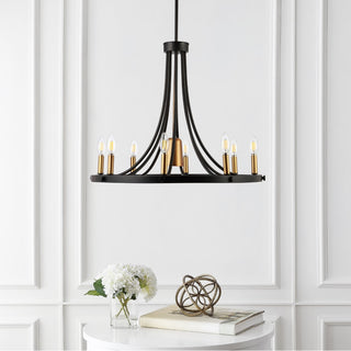 Dante Modern Iron Adjustable Wagon Wheel LED Chandelier with Downlight - JONATHAN Y