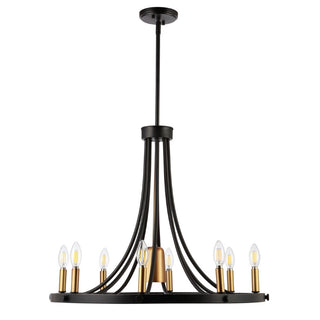 Dante Modern Iron Adjustable Wagon Wheel LED Chandelier with Downlight - JONATHAN Y