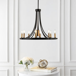 Dante Modern Iron Adjustable Wagon Wheel LED Chandelier with Downlight - JONATHAN Y