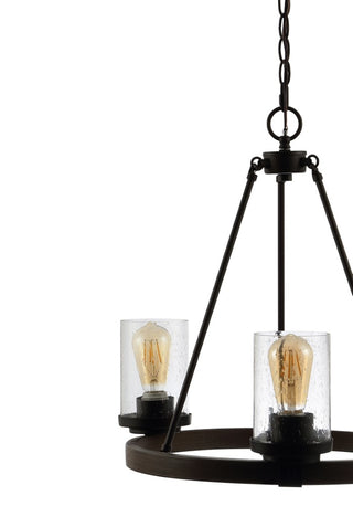 Coronet 20" 3-Light Iron/Seeded Glass Rustic Farmhouse LED Chandelier - JONATHAN Y
