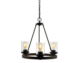 Coronet 20" 3-Light Iron/Seeded Glass Rustic Farmhouse LED Chandelier - JONATHAN Y