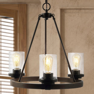 Coronet 20" 3-Light Iron/Seeded Glass Rustic Farmhouse LED Chandelier - JONATHAN Y