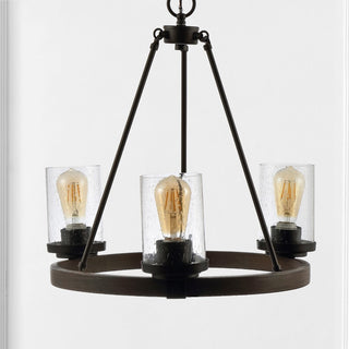 Coronet 20" 3-Light Iron/Seeded Glass Rustic Farmhouse LED Chandelier - JONATHAN Y