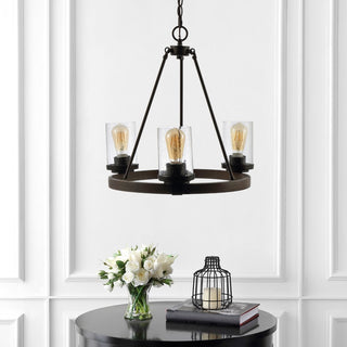 Coronet 20" 3-Light Iron/Seeded Glass Rustic Farmhouse LED Chandelier - JONATHAN Y