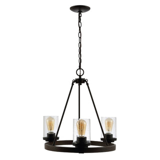 Coronet 20" 3-Light Iron/Seeded Glass Rustic Farmhouse LED Chandelier - JONATHAN Y