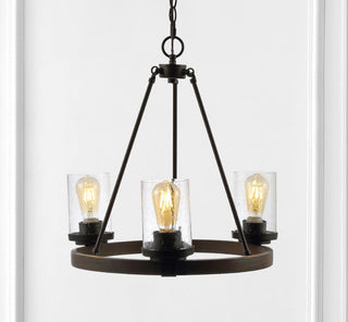 Coronet 20" 3-Light Iron/Seeded Glass Rustic Farmhouse LED Chandelier - JONATHAN Y