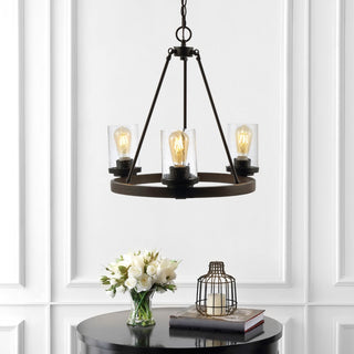 Coronet 20" 3-Light Iron/Seeded Glass Rustic Farmhouse LED Chandelier - JONATHAN Y