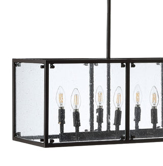 Paysan 35" Linear Adjustable Iron/Seeded Glass Rustic Farmhouse LED Pendant - JONATHAN Y