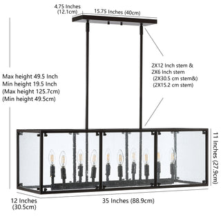 Paysan 35" Linear Adjustable Iron/Seeded Glass Rustic Farmhouse LED Pendant - JONATHAN Y
