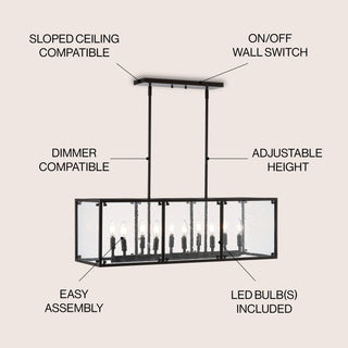 Paysan 35" Linear Adjustable Iron/Seeded Glass Rustic Farmhouse LED Pendant - JONATHAN Y