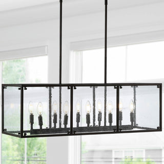 Paysan 35" Linear Adjustable Iron/Seeded Glass Rustic Farmhouse LED Pendant - JONATHAN Y
