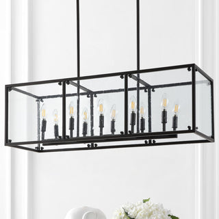 Paysan 35" Linear Adjustable Iron/Seeded Glass Rustic Farmhouse LED Pendant - JONATHAN Y