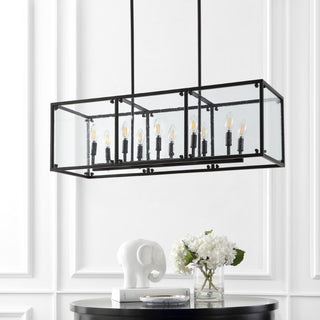 Paysan 35" Linear Adjustable Iron/Seeded Glass Rustic Farmhouse LED Pendant - JONATHAN Y