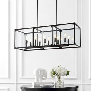 Paysan 35" Linear Adjustable Iron/Seeded Glass Rustic Farmhouse LED Pendant - JONATHAN Y