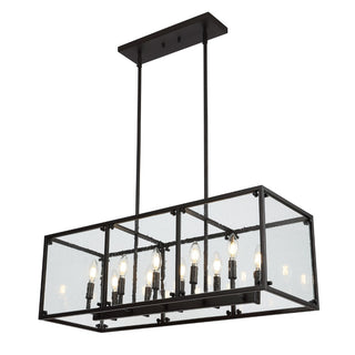 Paysan 35" Linear Adjustable Iron/Seeded Glass Rustic Farmhouse LED Pendant - JONATHAN Y
